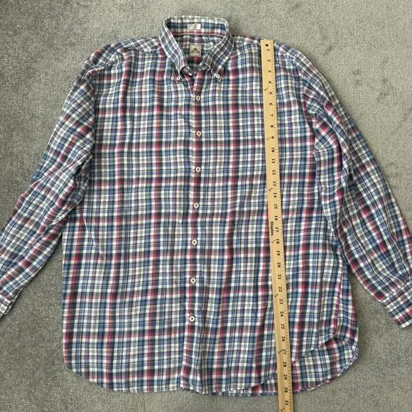 Peter Millar Shirt Mens XL Blue Pink Plaid Button Down Long Sleeve Casual Cotton - Picture 10 of 12